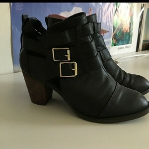 Black faux leather bootie